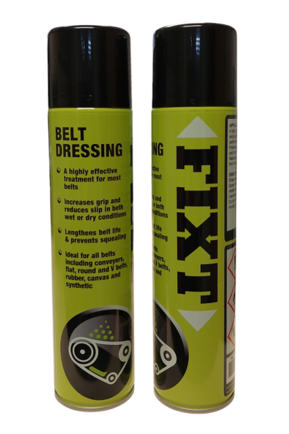 FIXT BELT DRESSING SPRAY 2 X 400ml FOR TREATING ALL TYPE OF BELTS INCREASES GRIP AND EXTENDS BELT LIFE